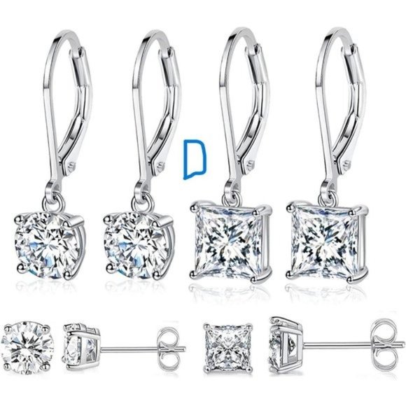 New 18K White Gold Plated Round Princess Cut Clear Cubic Zirconia Tear D… - Picture 2 of 11